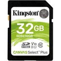 Карта памяти Kingston 32ГБ SecureDigital HC UHS-I U1 Class10 V10 Canvas Select Plus SDS232GB