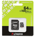 Карта памяти Kingston 64ГБ microSD XC UHS-I Class10 U1 V10 A1 Canvas Select Plus SDCS364GB